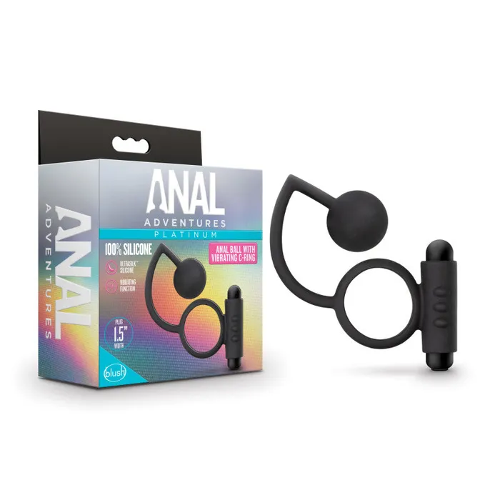 Anal Adventures Platinum Anal Ball Vibrating CRing Vibrating Cock Ring with Anal Ball Blush Novelties Male Sex Toys