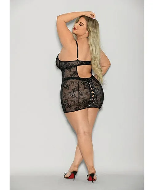 Anal Escante Flame Fetish Boss Lady Lace Up Back Chemise Wide Band Thong Black 1x2x Anal Escante Flame Fetish Boss Lady Lace Up Back Chemise Wide Band Thong Black 1x2x