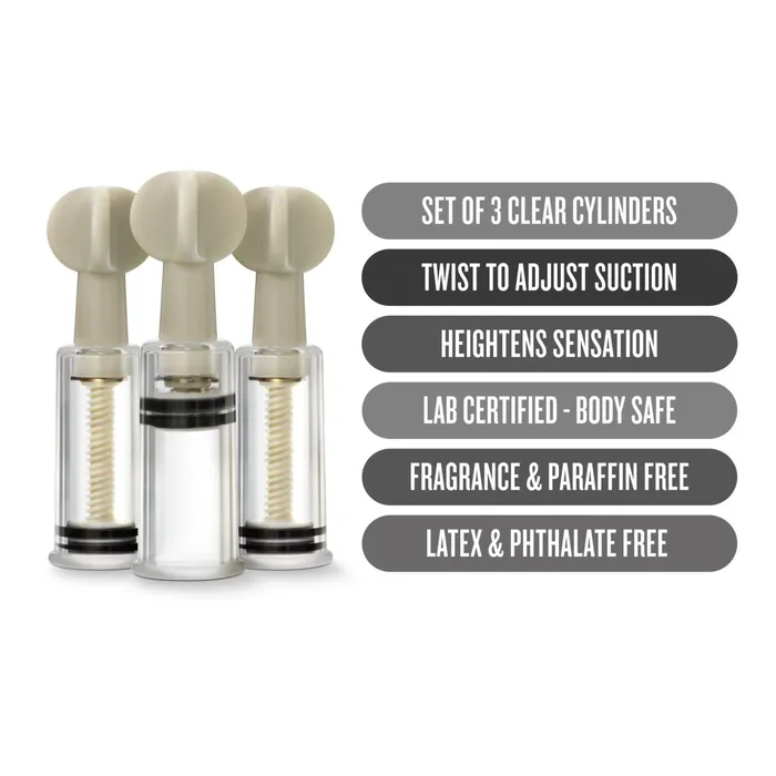 Temptasia Clit and Nipple Twist Suckers Set of 3 Clear Blush Novelties Anal