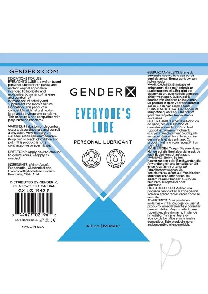 Gender X Vibrators Gx Everyones Lube 4oz