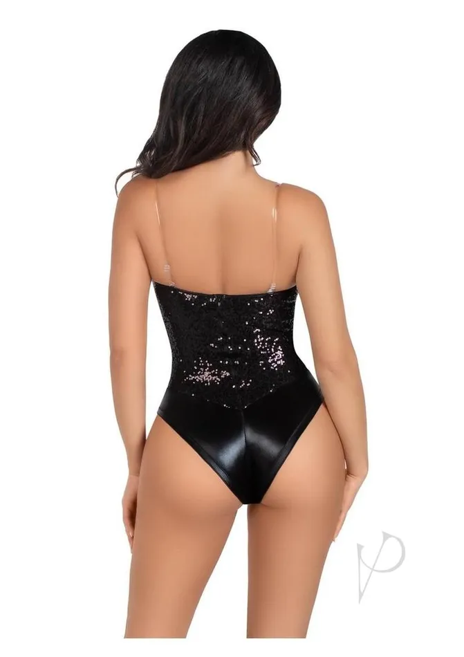 Leg Avenue Female Sex Toys Sequin Bone Snap Bodysuit Strap Lg Blk